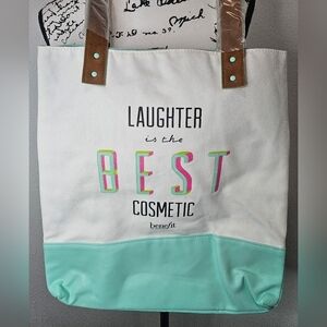 Benefit Cosmetics 'Laughter is the Best Cosmetic' Large Canvas Tote Bag New